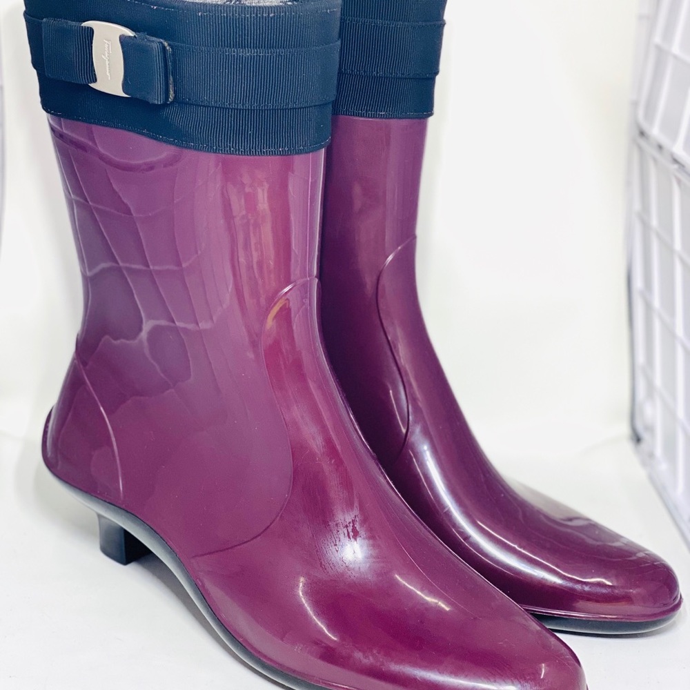 Salvatore Ferragamo Maroon Rain Boots